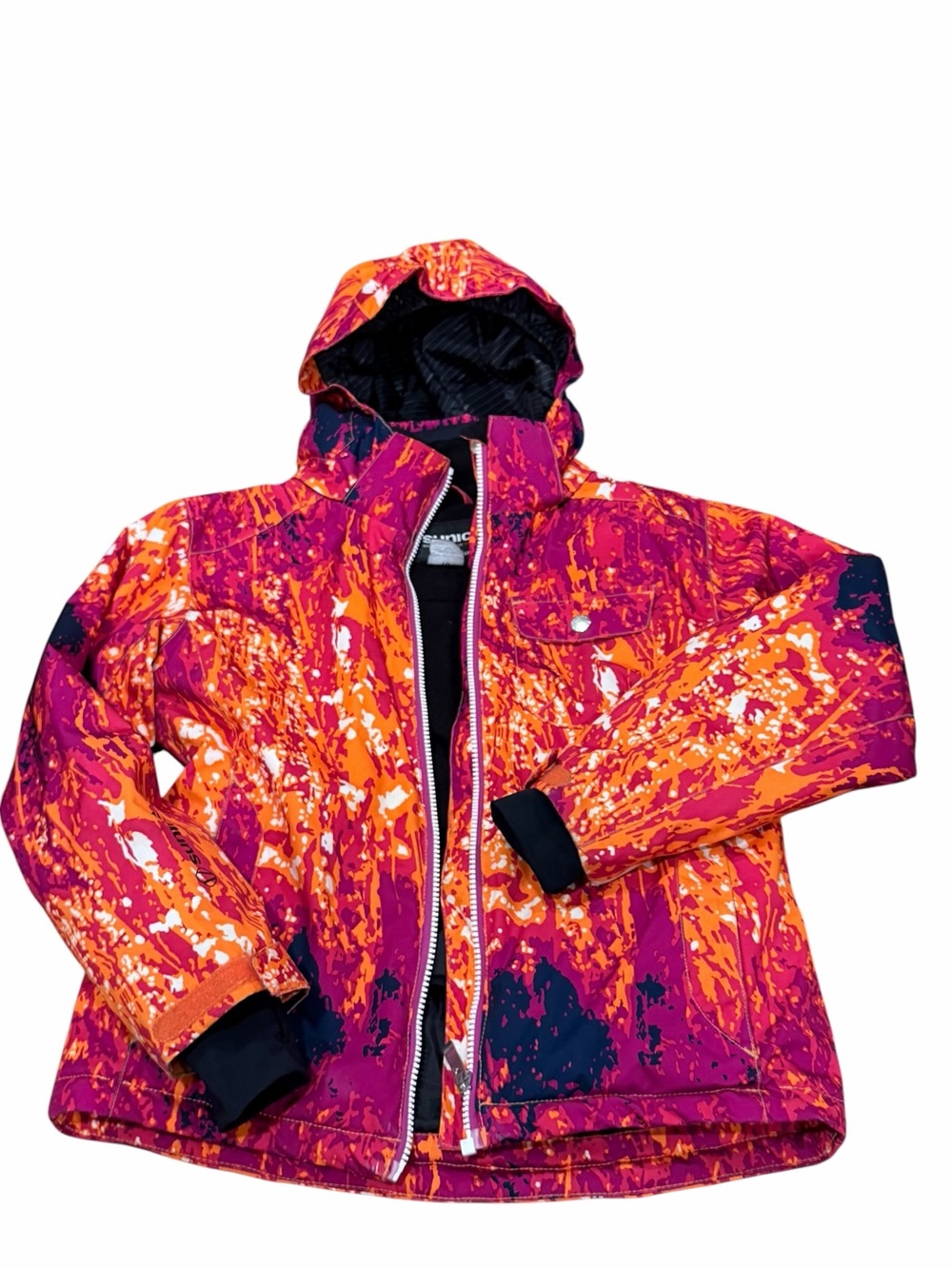 Sunice, Girl’s Orange and Pink Hooded Ski Jacket, Size 10